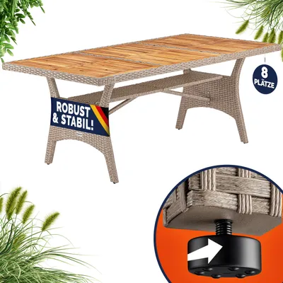 Immagine prodotto di Casaria Tavolo da Giardino in Polyrattan Ripiano in Legno di Acacia 190x90x74cm Regolabile in Altezza per Esterno Pranzo Terrazza