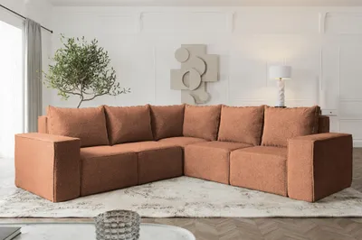 Produktbild von Ecksofa Designersofa ESTELLE in Stoff Abriamo Rostbraun Seite Universal