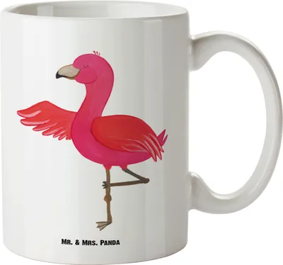 Produktbild von Mr. & Mrs. Panda jumbotasse Flamingo Yoga - Weiß - Geschenk, Große Tasse, Urlaub, Baum, Vogel, Jumbo, weisse, Yogi, Keramiktasse, Pott, Kaffeepott, Achtsamkeit