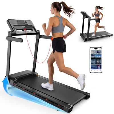 Image de FT54 : Tapis de course pliable intelligent pour la maison, 3,0 HP, double fonctionnement silencieux, vitesse de 1 à 12 km/h, surface de course de 1000 x 400 mm, écran LED, capacité de charge de 120 kg