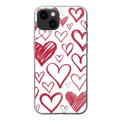 Produktbild von MuchoWow® Handyhülle Schutzhülle Hülle für iPhone 13 mini Eine Illustration mit mehreren Herzen auf weißem Hintergrund Silikon Softcase Handy Hülle - Softcase