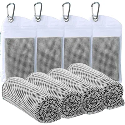 Produktbild von 4er Set Mikrofaser Kühlhandtuch 90x30cm Sporthandtuch Saugstark & Schnelltrocknend für Fitness Yoga Wandern - Grau