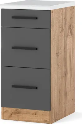 Zdjęcie produktu dla Szafka Kuchenna Stojąca Z Blatem 3 Szuflady Blande 40Cm Wotan Szary Mat