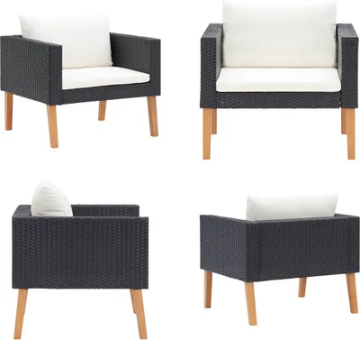 Produktbild von vidaXL 1 Sitzer Gartensofa mit Auflagen Poly Rattan Schwarz - Gartensofa - Gartensofas - Sofa - Sofas