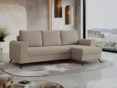 Produktbild von Wohnzimmersofa mit Schlaffunktion und Bettkasten - HUGO-Non - Hellbraun