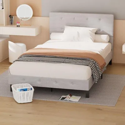 Immagine prodotto di Letto imbottito 120x200 cm con funzione di contenimento – completo di rete e testiera imbottita grigia, ideale per camere da letto di piccole dimensioni