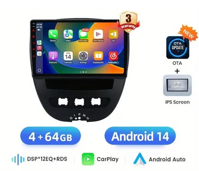 Image de Autoradio multimédia Android - Système audio de voiture avec écran tactile - Écran IPS de 10 pouces - 4 Go de RAM, 64 Go de stockage