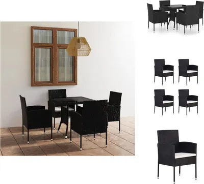Produktbild von vidaXL 5-tlg. Garten-Essgruppe Poly Rattan Schwarz -  Gartenmöbel-Sets