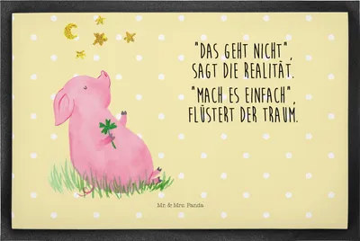 Produktbild von Mr. & Mrs. Panda Schmutzfangmatte Schwein Glück 50 x 75 cm - Gelb Pastell - Geschenk, fußmatte, Träume, Türvorleger, Schmutzmatte, Ziele, Glücksbringer, Fussmatte, Sterne