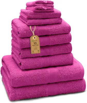 Obrázok produktu pre Sada 10 kusov umývacích handričiek zo 100 % bavlny – 4 froté utierky (50 x 100 cm), 2 osušky (70 x 140 cm), 2 ručníky (30 x 50 cm) a 2 umývacie handričky