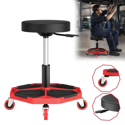Produktbild von YARDIN Rollbarer Werkstatthocker Rollhocker, stufenlose Höhenverstellung 42‑55 cm, gepolsterter Kunstleder‑Sitz, Werkzeugaufbewahrung für Mechaniker und Hobby‑Schrauber