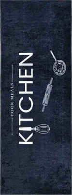 Immagine prodotto di Tappeto da cucina Mazovia - Tappeto da cucina nero con scritta - Antiscivolo, lavabile in lavatrice - 80 x 200 cm