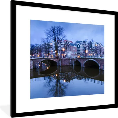 Produktbild von MuchoWow® Gerahmtes Poster Amsterdam - Winter - Wasser 40x40 cm - Poster mit Schwarzem Bilderrahmen Wandposter Rahmen Foto Bilder - Poster - Plakat im Rahmen