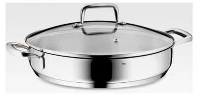 Produktbild von Edelstahl Servier- und Schmorpfanne 28 cm mit hohem Rand, 3,2L, Induktion, mit Deckel und Dampfauslassventil