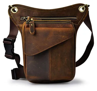 Image de Sacoche pour hommes et femmes, couleur marron foncé, en véritable cuir de vachette, dimensions : 14 x 3,5 x 22 cm
