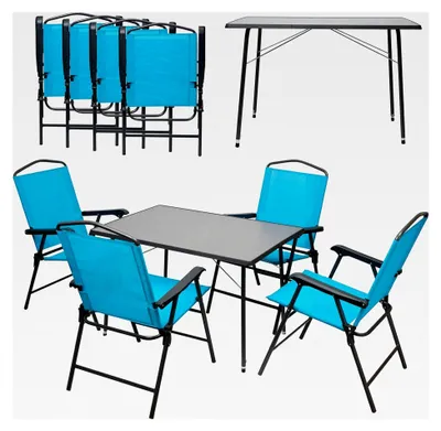 Produktbild von Campingmöbel-Set für 4 Personen, 5-teiliges Campinggarnitur mit höhenverstellbarem Campingtisch und 4 Klappstühlen