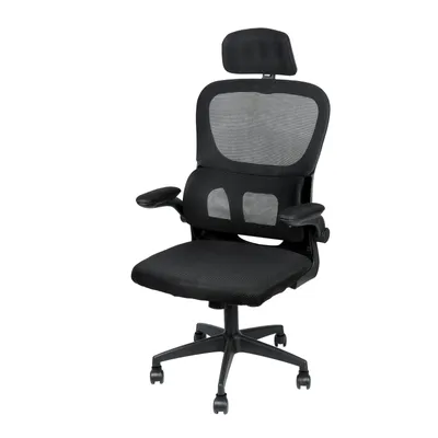 Image de Chaise de bureau ergonomique pivotante Chaise gaming réglable en hauteur avec appui-tête réglable Accoudoirs Soutien lombaire Noir