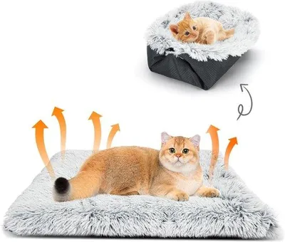 Productafbeelding van 2-in-1 kattenbed - Dikke kattenbedovertrek - Pluizig en wasbaar - 60 x 50 cm