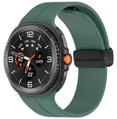 Produktbild von Für Samsung Galaxy Watch 8 / 8 Classic Silikon Armband mit Magnetischer Faltschließe Dunkelgrün
