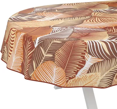 Produktbild von Tischdecke Extraordinär Blätter Gold Oval 200x140cm mit Band-Kante Wachstuch abwaschbar