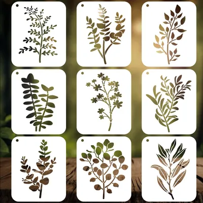 Productafbeelding van Bloemsjablonen - Set van 9 herbruikbare sjablonen - Voor het schilderen en knutselen van wanddecoraties en scrapbookingmotieven