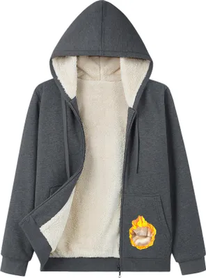 Produktbild von ASKSA Damen Sweatjacke Gefuettert Warme Winter Zipper Jacke Fleecejacke Winterjacke Hoodie mit Kapuze (Dunkelgrau,L)