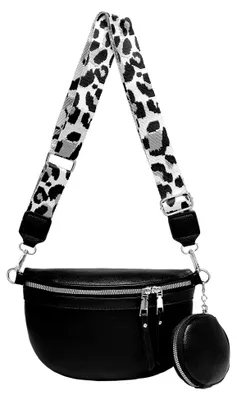 Produktbild von Bauchtasche Damen Leder Crossbody Bag Damen Umhängetasche Damen Breiter Gurt Geldbörse Schultertaschen, Mode Hüfttaschen Klein Moderne Breitem Schultergurt Schwarz B