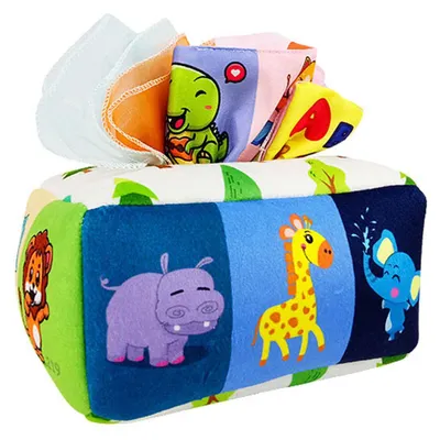 Produktbild von Spielzeug Sensorische 6 Monate, Knisterspielzeug Tuecherbox, Tissue Montessori Box, Taschentuchbox Kinder, Sensorik Spielzeug fuer 0-12 Monate Jungen Maedchen Geschenke Lernspielzeug,Blau