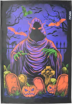 Produktbild von PSYWORK Schwarzlicht Stoffposter Neon Chromadepth "3D Halloween Graveyard", 30x45cm