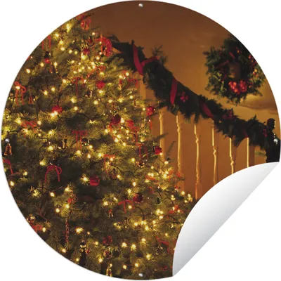 Produktbild von MuchoWow® Gartenposter Outdoor-Poster Rund Weihnachten - Weihnachtsbaum - Weihnachtsschmuck Ø 60 cm Gartendeko Rundes Poster draußen