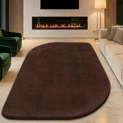Imagen del producto de Alfombra de diseño moderno, de forma irregular, suave y mullida, color marrón. Tamaño: 160 x 220 cm