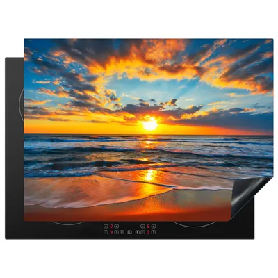 Produktbild von KitchenYeah© Herdabdeckplatte Sonne - Strand - Meer - Sonnenuntergang , 71x52cm, Küche Deko, Glaskeramikkochfeld Herdabdeckung, Abdeckplatte fùr Kochfeld