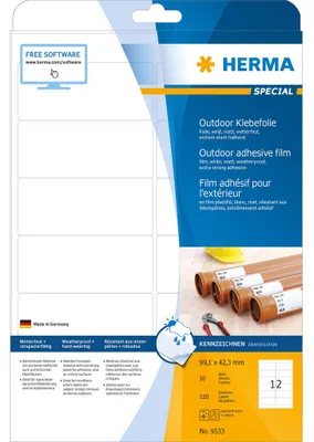 Obrázok produktu pre HERMA 9533, Biela, Samolepiaci štítok, A4, Polyolefine, Laser, Permanentný