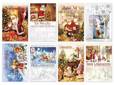Produktbild von Weihnachtsmann Weihnachtskarte - 100 Stück - 8 Motive