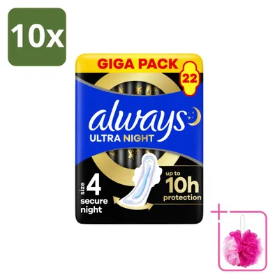 Imagen del producto de 10 compresas nocturnas Always Ultra Secure con alas, para mujer, paquete económico - 10 unidades