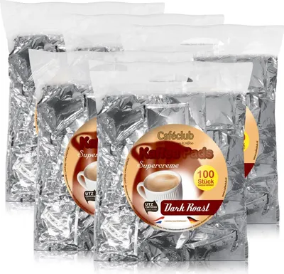 Produktbild von 5x Cafeclub Dark Roast Kaffeepads Megabeutel je 100 stk. dunkle Röstung