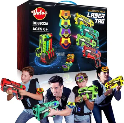 Produktbild von Lasertag Set Kinder Laser Tag Wiederaufladbares 4 Pack mit Empfängern für Kinder Erwachsene 2.4GHz Daten-Sync-Anzeige Spiel Infrarot Spielzeug 6-12+
