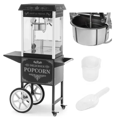 Zdjęcie produktu dla Profesjonalna Maszyna Do Popcornu Na Wózku Z Oświetleniem Retro 88 L 1600 W Czarna