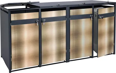 Produktbild von 4er Mülltonnenverkleidung HWC-J82, Mülltonnenbox, erweiterbar, Metall 100kg, anthrazit gold