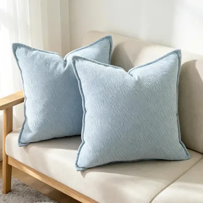 Chenille Kissenbezüge 40x40 cm, 2er-Set, hellblau, weich, dekorativ
