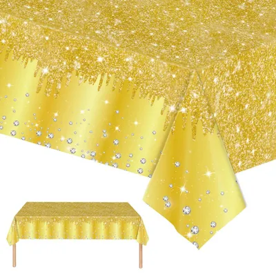 Obrázok produktu pre Jednorazová obruska, zlatá, lesklá, rozmery 137 x 274 cm, obdĺžnikový tvar, vhodná na oslavy a párty