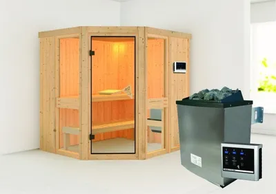 Produktbild von Karibu Sauna Innensauna Amelia 1 Eckeinstieg Ofen 9 KW externe Strg easy 196x170x198 cm ohne Dachkranz