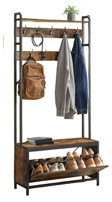 Produktbild von Kleiderständer braun schwarz – Flurorganizer, Holz und Stahl, 30 x 85 x 180 cm