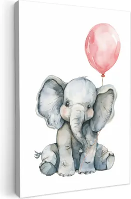 Zdjęcie produktu dla MuchoWow® - Obraz na płótnie - Słoń - Zwierzątko - Różowy balon, fototapeta, dekoracja ścienna, obrazy do salonu, 60x90cm
