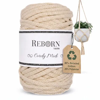 Image de Fil de macramé Cordy Midi 4 mm, 250 g de cordon en coton, doux et résistant à la déchirure, couleur 102 Beige naturel