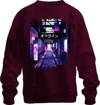 Produktbild von オフライン OFFLINE Cyberpunk Neon Anime Vaporwave Ästhetik Japan Retro Uni Sweatshirt Pullover, Burgundy, 3XL