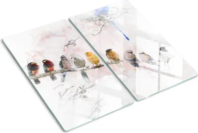 Obrázek produktu pro Kryt varné desky – Kryt na indukční desku – Ochranná skleněná deska – 2x30x52 cm– Skleněné ochranné desky na sporák –Tvrzené sklo –Ptáci na větvi