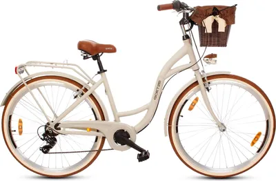 Produktbild von Goetze Mood 28 Zoll City Bike, 18 Zoll ALU Tiefeinsteigerrahmen, 7-Gang Shimano, V-Bremse, LED-Beleuchtung, Komfortsattel, Rattankorb