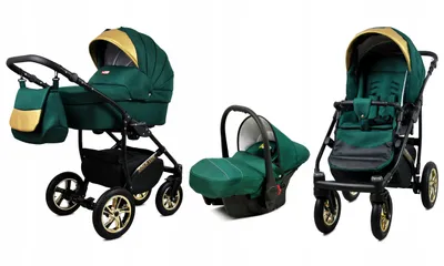 Produktbild von BabyLux® Gold Lux | 3in1 Kinderwagen Set | Bottle Green | Kombikinderwagen | Kinderwagenset | Bu