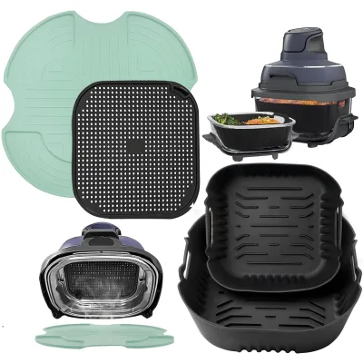 Productafbeelding van Siliconen bakvorm voor heteluchtfriteuse - 4-delige set - Hittebestendige inzetstukken voor airfryer - Zwart